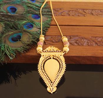 Kerala traditional gold plated palakka ruby peacock necklace 3