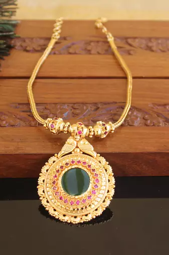 Kerala traditional gold plated palakka ruby peacock necklace