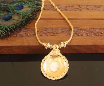 Kerala traditional gold plated palakka ruby peacock necklace 3