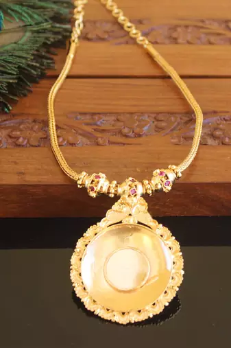 Kerala traditional gold plated palakka ruby peacock necklace