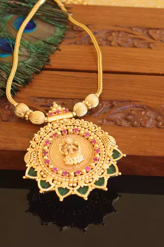Kerala style gold plated temple palakka necklace