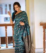 Women's woven design kanjivaram style art silk saree with blouse piece