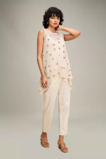 Off white floral emboridery co ord set