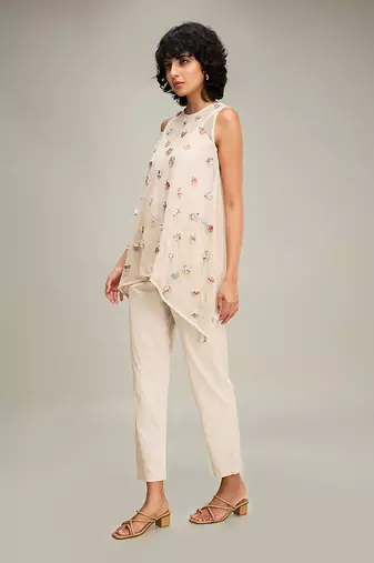 Off white floral emboridery co ord set