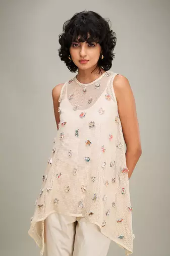 Off white floral emboridery co ord set