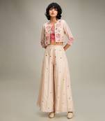 Beige mehr applique palazzo set with jacket