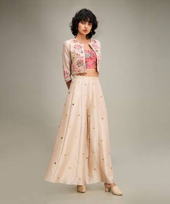 Beige mehr applique palazzo set with jacket 2
