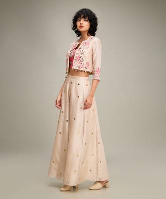 Beige mehr applique palazzo set with jacket 3