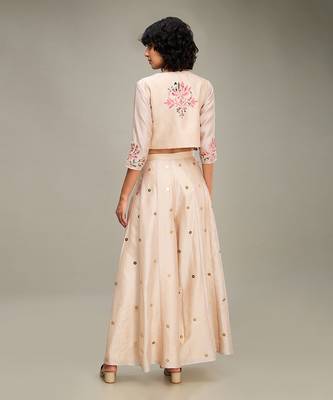 Beige mehr applique palazzo set with jacket 4