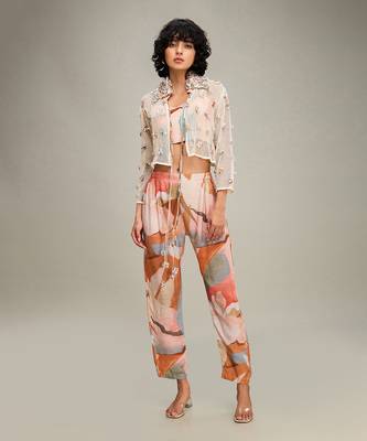 Off white conversation embellished co ords with jacket 1