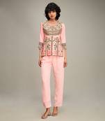 Pink mehr embroidered peplum top with pants