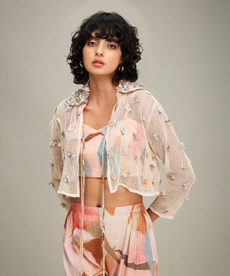 Off white conversation embellished co ords with jacket 5
