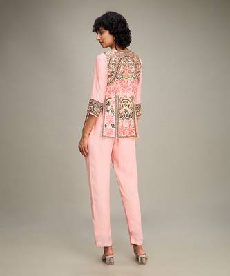 Pink mehr embroidered peplum top with pants 4