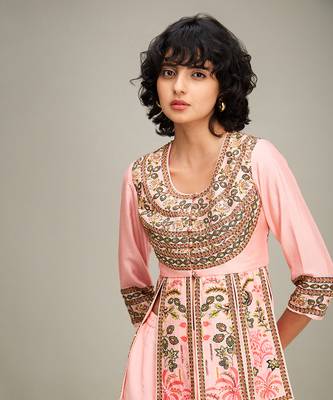 Pink mehr embroidered peplum top with pants 5