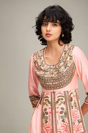 Pink mehr embroidered peplum top with pants