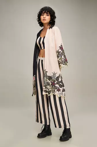 Black ahyana printed co ord set with jacket