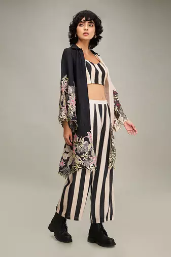 Black ahyana printed co ord set with jacket