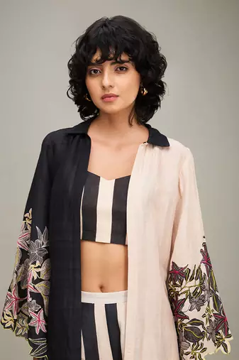 Black ahyana printed co ord set with jacket