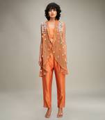 Orange embellished co ord set with cape