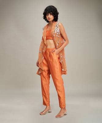 Orange embellished co ord set with cape 3