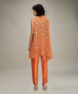 Orange embellished co ord set with cape 4