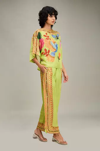 Green avain canopy embellished kimono co ord set