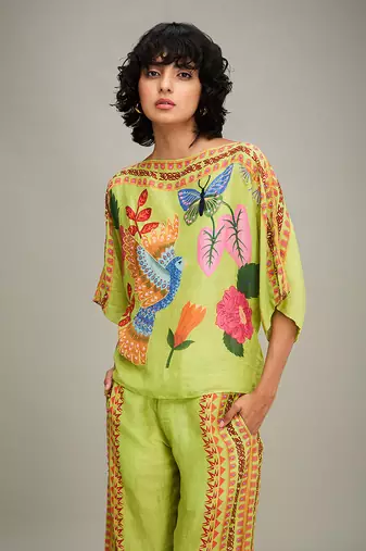 Green avain canopy embellished kimono co ord set