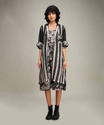 Black ahyana printed long dress and jacket 1