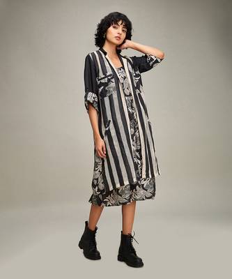 Black ahyana printed long dress and jacket 2
