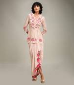 Pink mehr applique paneled top with drape skirt