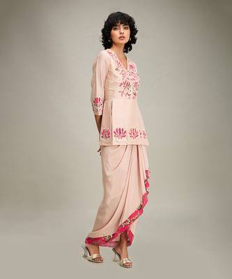 Pink mehr applique paneled top with drape skirt 2