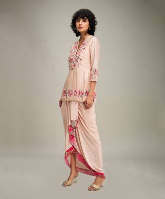 Pink mehr applique paneled top with drape skirt 3