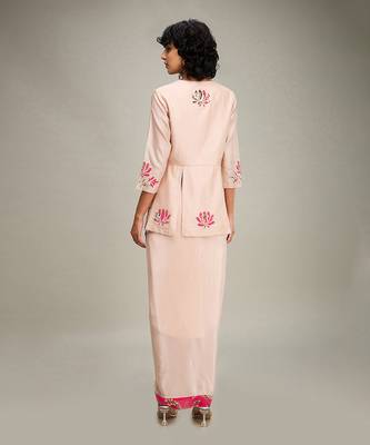 Pink mehr applique paneled top with drape skirt 4
