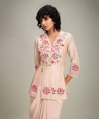 Pink mehr applique paneled top with drape skirt 5