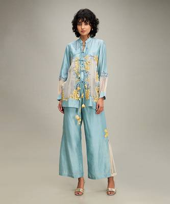 Blue zinnia applique co-ord set 1
