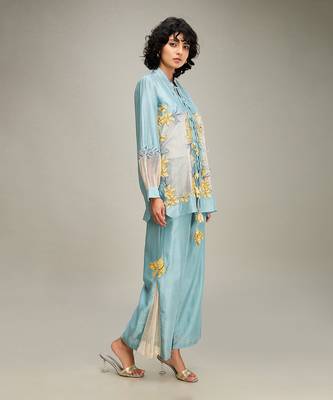 Blue zinnia applique co-ord set 2