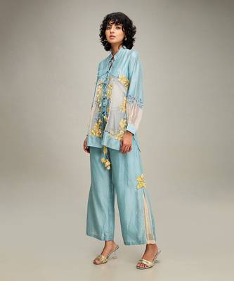 Blue zinnia applique co-ord set 3