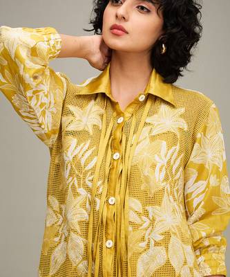 Yellow ahyana applique shirt dress 5