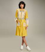 Yellow zinnia applique long dress