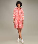 Pink ahyana applique shirt dress