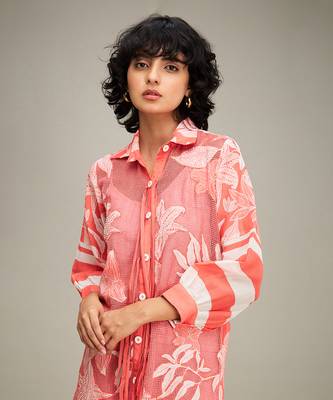 Pink ahyana applique shirt dress 5