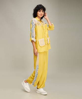 Yellow zinnia applique co-ord set 2