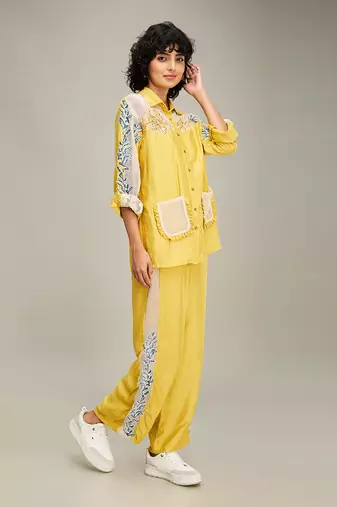 Yellow zinnia applique co-ord set