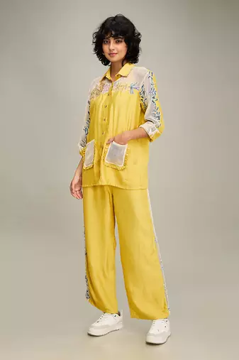 Yellow zinnia applique co-ord set