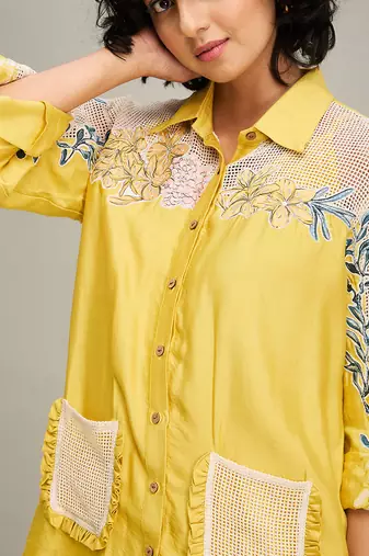 Yellow zinnia applique co-ord set