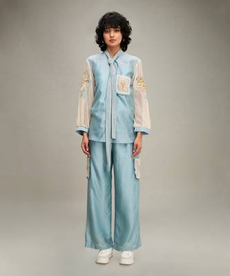 Blue zinnia applique co ord set 1