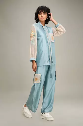 Blue zinnia applique co ord set
