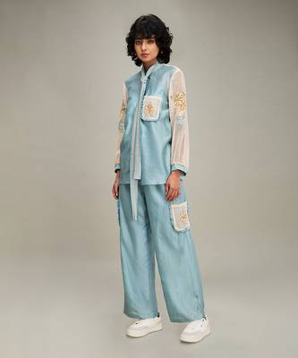 Blue zinnia applique co ord set 3