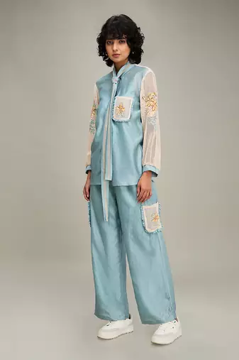 Blue zinnia applique co ord set