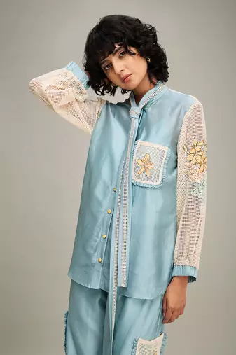 Blue zinnia applique co ord set